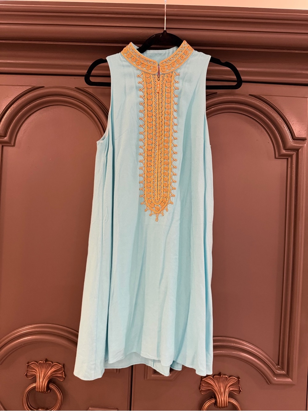 Lilly Pulitzer Light Blue Mini Dress with Gold Embroidery
